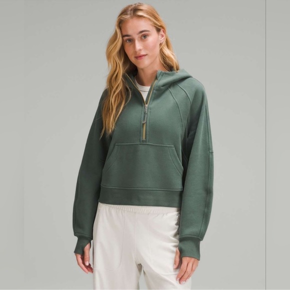 Lululemon Scuba Oversized‎ Half Zip Hoodie *Gold Zip (Dark Forest) XS/S - Picture 1 of 11